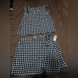 Navy Checkered Skirt Set